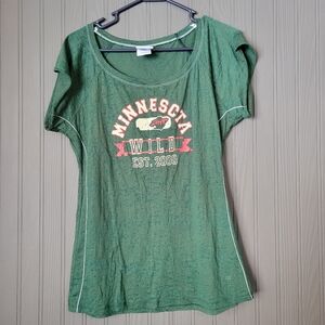 NHL Minnesota Wild T-Shirt Short Sleeve Shirt Raw Hem Green Women's Size XL